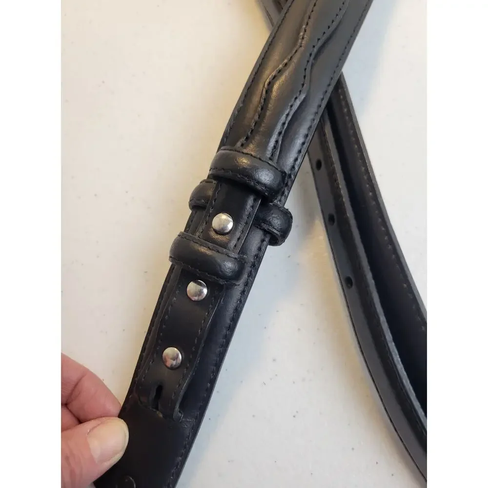 Nocona‎ Genuine Leather Belt Black Double Strap Braided Detail Unisex Size 46